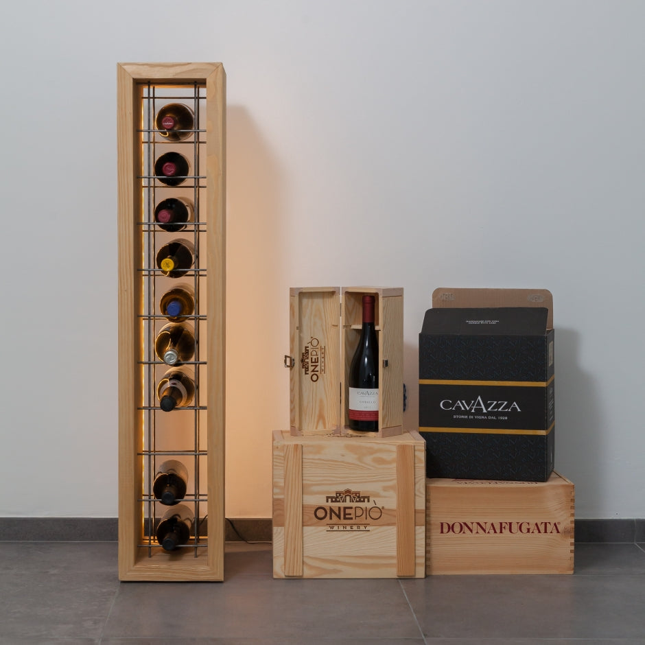 Portabottiglie vino in legno e ferro design